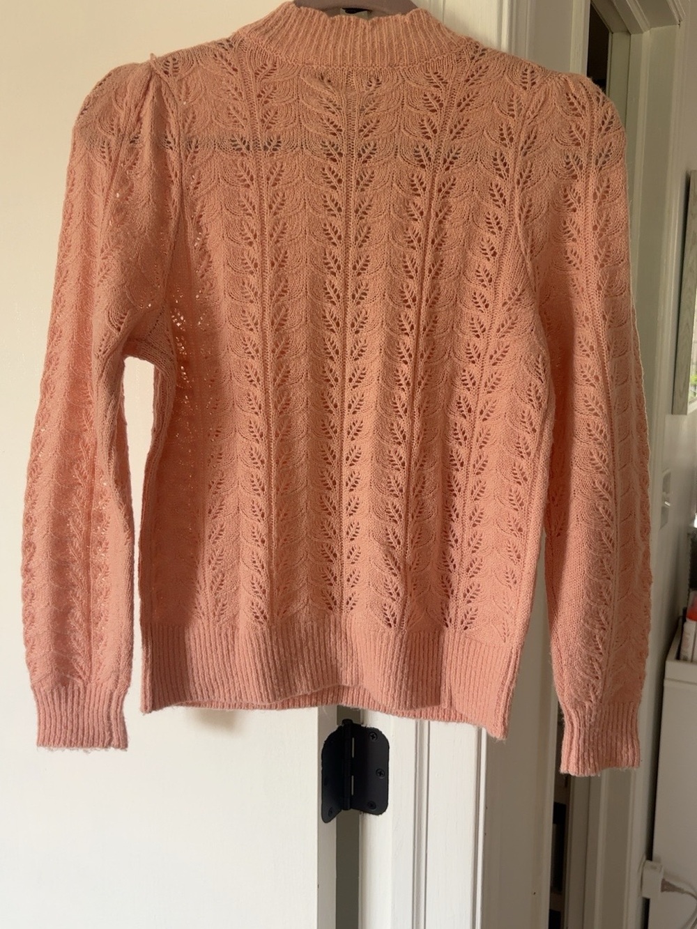 LOFT Peach Pointelle Open Knit Puff Sleeve Sweater XS - Picture 5 of 6